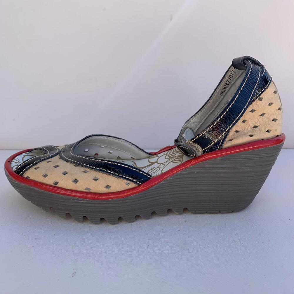 Fly London P500477017 Women's Ankle Strap Sandals Red White Wedges Size 7 - Picture 4 of 15